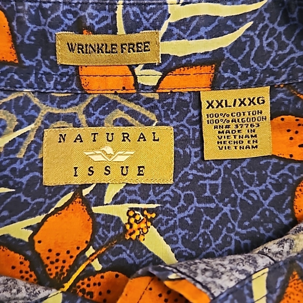 Natural Issue Tropical Print Short Sleeve Orange Blue Wrinkle-Free Shirt - Picture 3 of 4